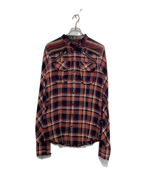 L.G.B（ルグランブルー）L.G.B (ルグランブルー) ジップデザインロングネルシャツ レッド サイズ:1の古着・服飾アイテム