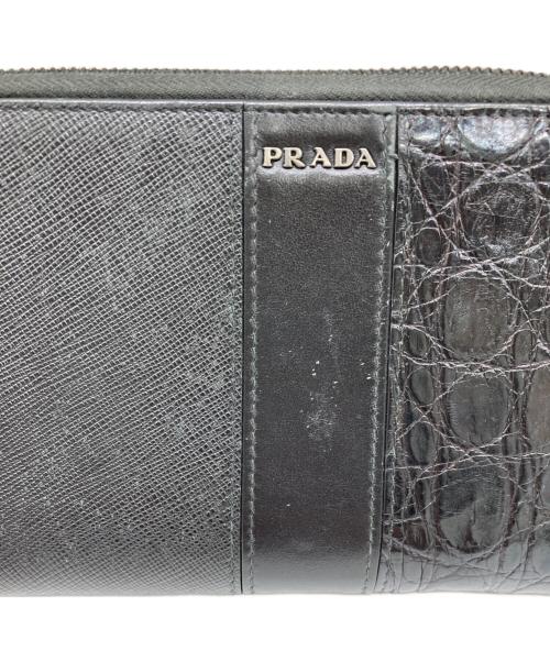 PRADA（プラダ）PRADA (プラダ) サフィアーノクロコラウンドファスナー長財布 ブラックの古着・服飾アイテム