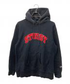 stussy×Championステューシー×チャンピオン）の古着「ロゴパーカー」｜ブラック