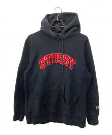stussy×Champion（ステューシー×チャンピオン）の古着「ロゴパーカー」｜ブラック
