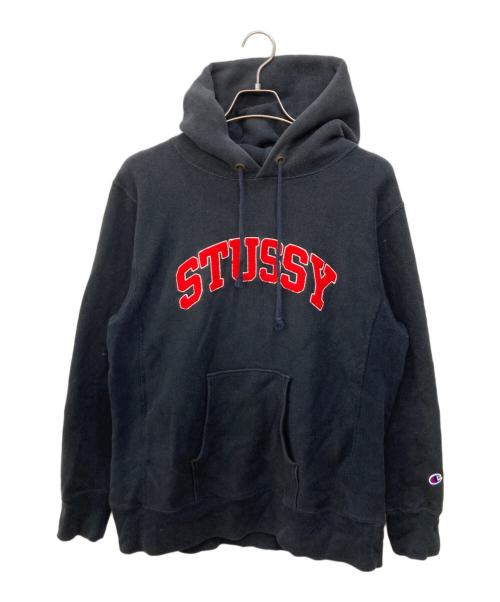 stussy（ステューシー）stussy (ステューシー) Champion (チャンピオン) ロゴパーカー ブラック サイズ:Ⅼの古着・服飾アイテム
