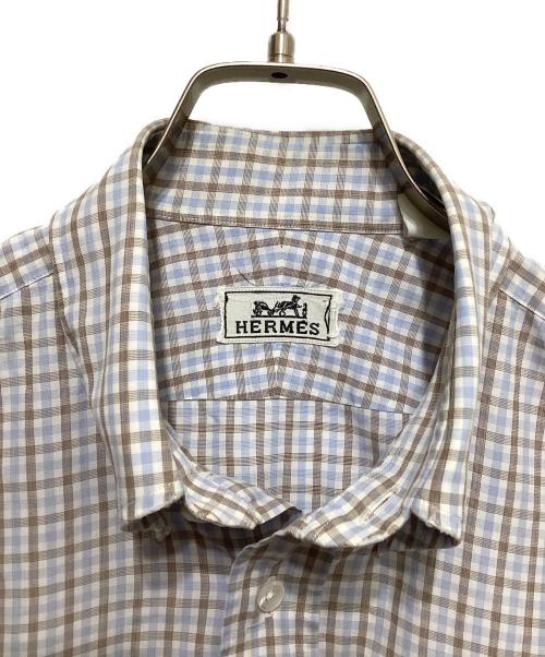HERMES（エルメス）HERMES (エルメス) ボタンダウンチェックシャツ ブルー サイズ:15 3/4の古着・服飾アイテム
