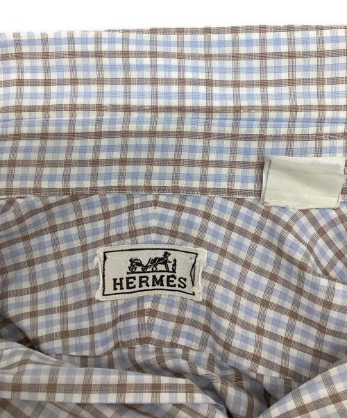 HERMES（エルメス）HERMES (エルメス) ボタンダウンチェックシャツ ブルー サイズ:15 3/4の古着・服飾アイテム