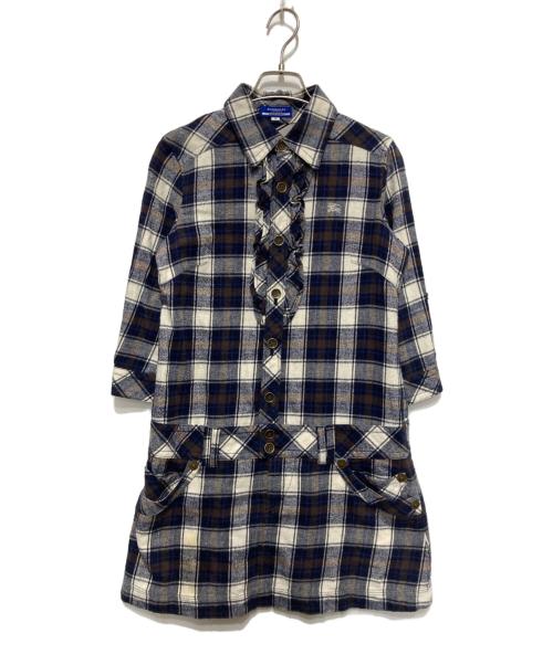 BURBERRY BLUE LABEL（バーバリー ブルー レーベル）BURBERRY BLUE LABEL (バーバリー ブルー レーベル) 刺繍チェックシャツワンピース ネイビー サイズ:38の古着・服飾アイテム