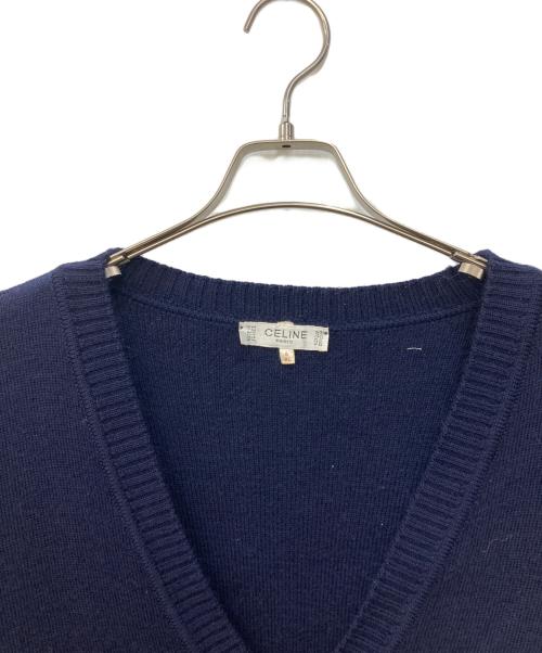 CELINE（セリーヌ）CELINE (セリーヌ) 金釦Vネックカーディガン ネイビー サイズ:XLの古着・服飾アイテム