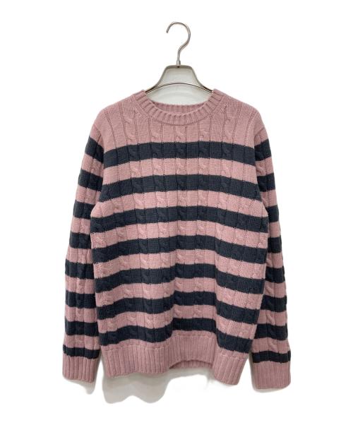 SLOANE（スローン）SLOANE (スローン) 5Gケーブル編みメリノウールクルーネックボーダーニット ピンク サイズ:3の古着・服飾アイテム