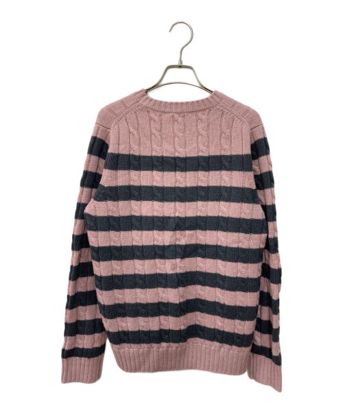 SLOANE（スローン）SLOANE (スローン) 5Gケーブル編みメリノウールクルーネックボーダーニット ピンク サイズ:3の古着・服飾アイテム