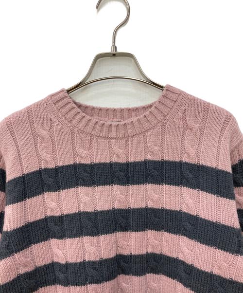 SLOANE（スローン）SLOANE (スローン) 5Gケーブル編みメリノウールクルーネックボーダーニット ピンク サイズ:3の古着・服飾アイテム