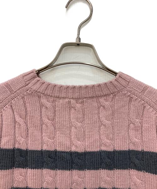 SLOANE（スローン）SLOANE (スローン) 5Gケーブル編みメリノウールクルーネックボーダーニット ピンク サイズ:3の古着・服飾アイテム