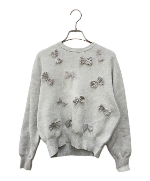 UNITED ARROWS（ユナイテッドアローズ）UNITED ARROWS (ユナイテッドアローズ) 3Dリボンクルーネックニット グレー サイズ:FREEの古着・服飾アイテム