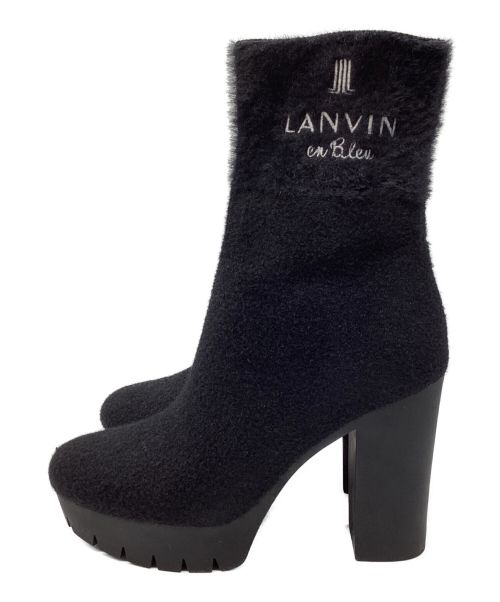 LANVIN en Bleu（ランバンオンブルー）LANVIN en Bleu (ランバンオンブルー) 厚底ストレッチニットショートブーツ ブラック サイズ:24cmの古着・服飾アイテム