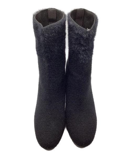 LANVIN en Bleu（ランバンオンブルー）LANVIN en Bleu (ランバンオンブルー) 厚底ストレッチニットショートブーツ ブラック サイズ:24cmの古着・服飾アイテム