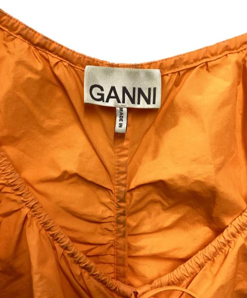 GANNI（ガニー）Ganni (ガニー) Cotton Poplin Gathered U-neck Mini Dress オレンジ サイズ:36の古着・服飾アイテム