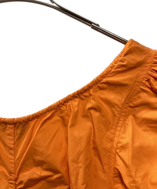 GANNI（ガニー）Ganni (ガニー) Cotton Poplin Gathered U-neck Mini Dress オレンジ サイズ:36の古着・服飾アイテム