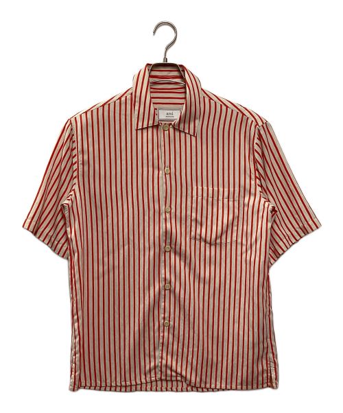 AMI Alexandre Mattiussi（アミアレクサンドルマテュッシ）AMI Alexandre Mattiussi (アミ アレクサンドル マテュッシ) 半袖ストライプシャツ レッド サイズ:Sの古着・服飾アイテム
