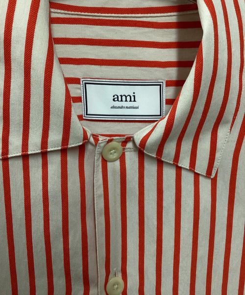 AMI Alexandre Mattiussi（アミアレクサンドルマテュッシ）AMI Alexandre Mattiussi (アミ アレクサンドル マテュッシ) 半袖ストライプシャツ レッド サイズ:Sの古着・服飾アイテム