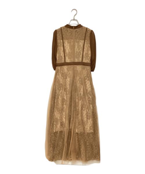 LeJa（レジャ）LeJa (レジャ) ハイウエストチュールレース切り替えAラインワンピース ブラウン サイズ:FREEの古着・服飾アイテム