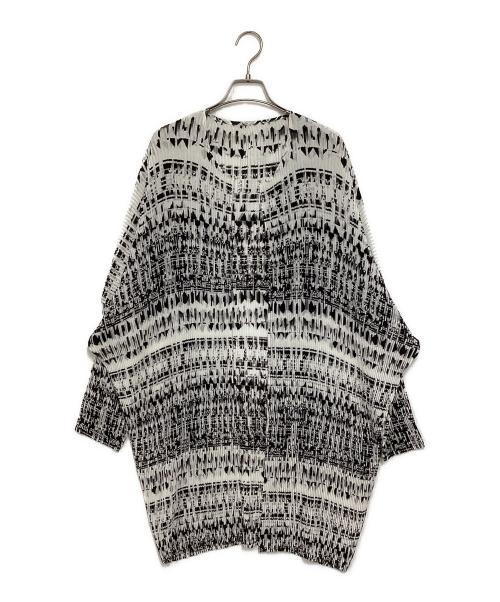 SPECCHIO（スペッチオ）SPECCHIO (スペッチオ) プリーツロングカーディガン ホワイト×ブラック サイズ:40の古着・服飾アイテム