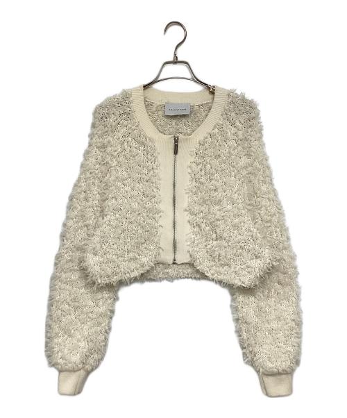 Adam et Rope（アダム エ ロペ）Adam et Rope (アダム エ ロペ) フリンジニットブルゾン アイボリー サイズ:Freeの古着・服飾アイテム