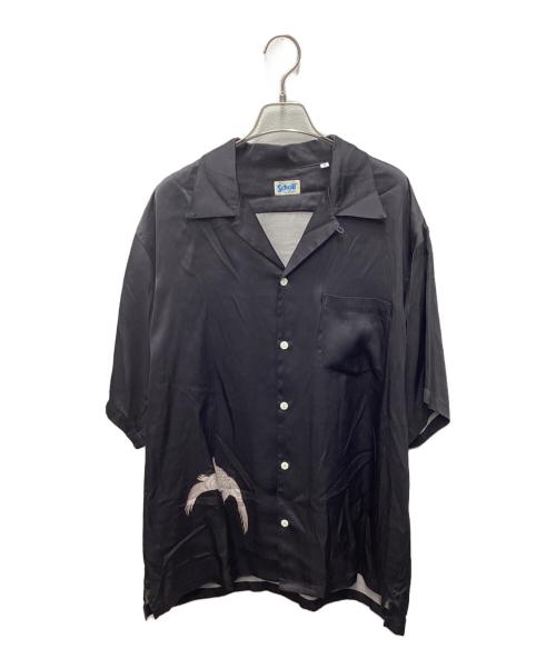 Schott（ショット）Schott (ショット) 鶴プリントオープンカラーシャツ ブラック サイズ:XLの古着・服飾アイテム