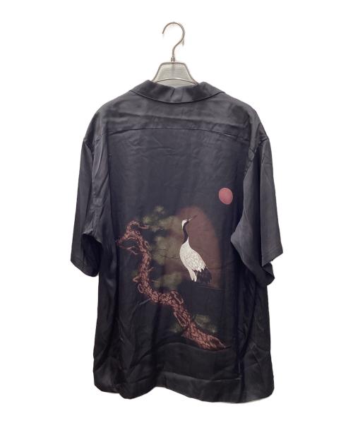Schott（ショット）Schott (ショット) 鶴プリントオープンカラーシャツ ブラック サイズ:XLの古着・服飾アイテム