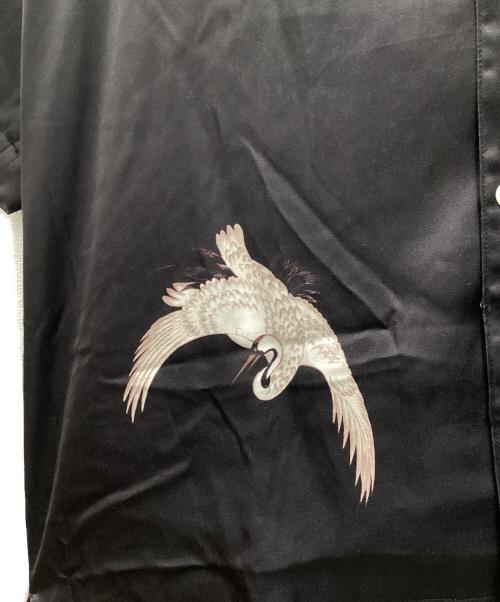 Schott（ショット）Schott (ショット) 鶴プリントオープンカラーシャツ ブラック サイズ:XLの古着・服飾アイテム