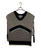 PUBLIC TOKYOパブリックトウキョウ）の古着「シャギーストライプショートニットベスト」｜ブラック×ホワイト