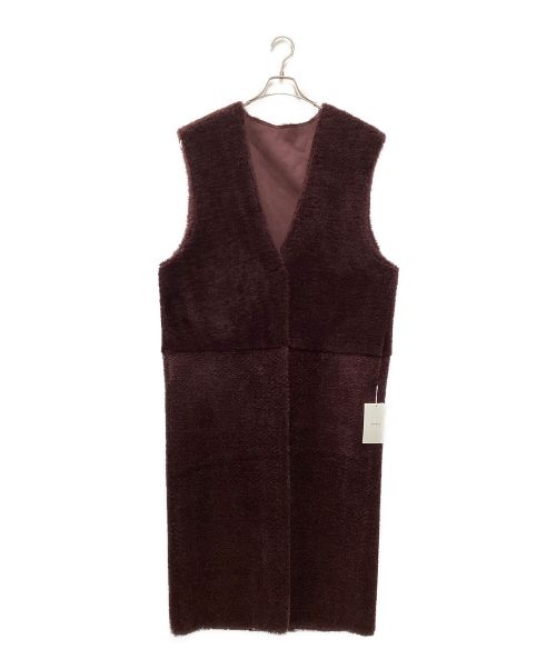 Ameri（アメリ）Ameri (アメリ) FABRIC BLOCKING LONG BOA VEST ボルドー サイズ:TL 未使用品の古着・服飾アイテム