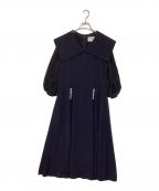 Arobeアローブ）の古着「Pearl Open Collar Dress」｜ネイビー