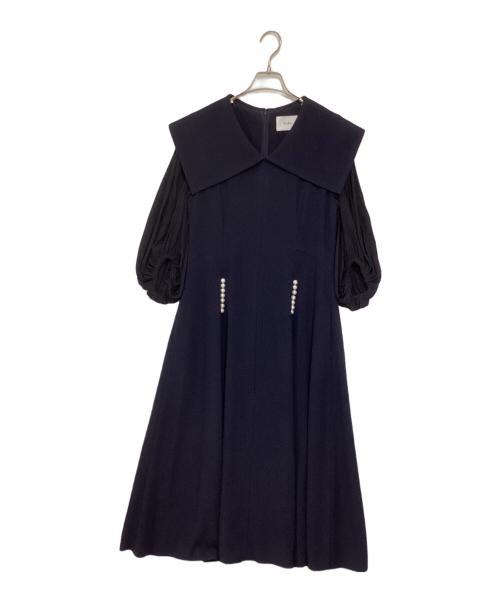 Arobe（アローブ）Arobe (アローブ) Pearl Open Collar Dress ネイビー サイズ:2の古着・服飾アイテム