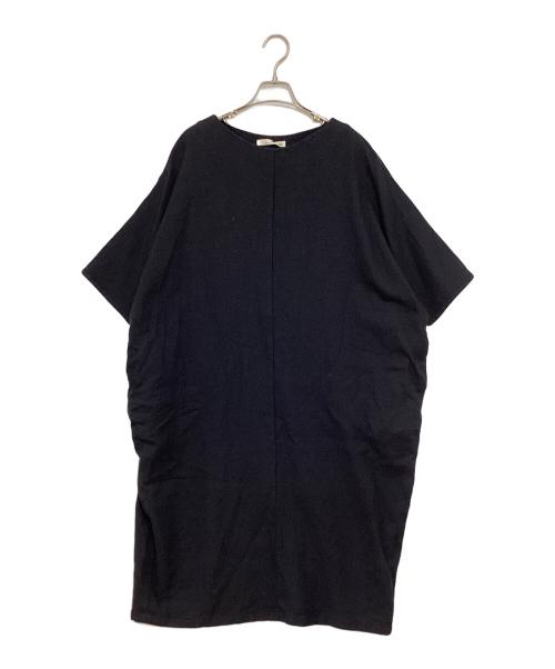 evam eva（エヴァムエヴァ）evam eva (エヴァムエヴァ) リネン混ウールワンピース ネイビー サイズ:Freeの古着・服飾アイテム