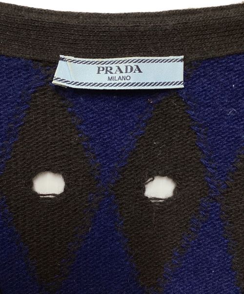 PRADA（プラダ）PRADA (プラダ) アーガイルニットカーディガン ネイビー×ブラウン サイズ:44の古着・服飾アイテム