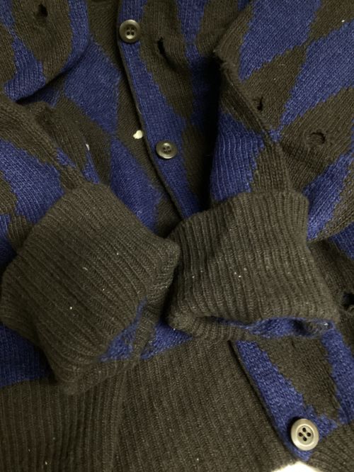 PRADA（プラダ）PRADA (プラダ) アーガイルニットカーディガン ネイビー×ブラウン サイズ:44の古着・服飾アイテム