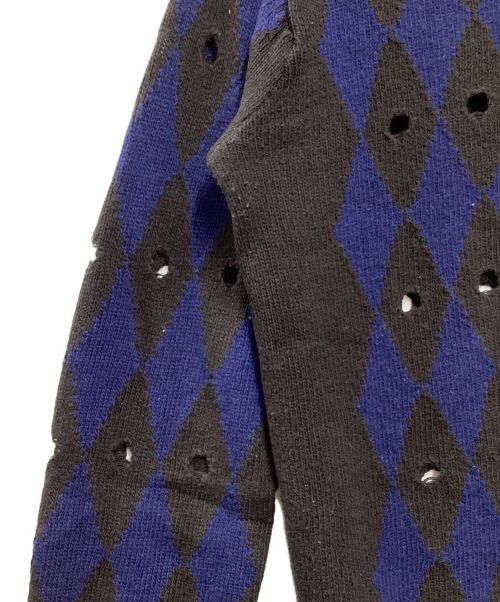 PRADA（プラダ）PRADA (プラダ) アーガイルニットカーディガン ネイビー×ブラウン サイズ:44の古着・服飾アイテム