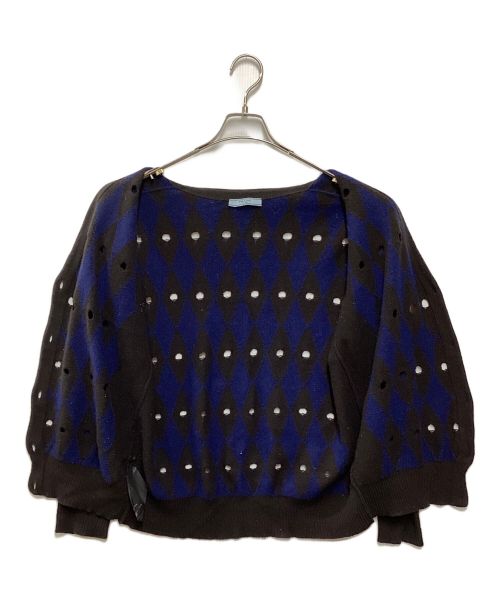 PRADA（プラダ）PRADA (プラダ) アーガイルニットカーディガン ネイビー×ブラウン サイズ:44の古着・服飾アイテム