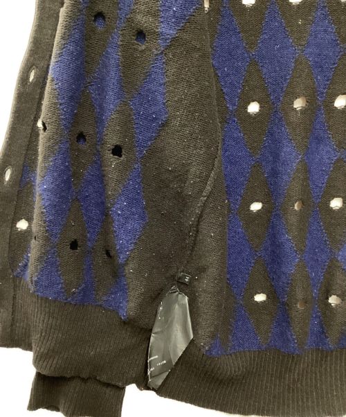 PRADA（プラダ）PRADA (プラダ) アーガイルニットカーディガン ネイビー×ブラウン サイズ:44の古着・服飾アイテム