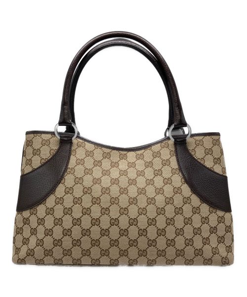 GUCCI（グッチ）GUCCI (グッチ) GGキャンバスハンドバッグ ベージュ×ブラウンの古着・服飾アイテム