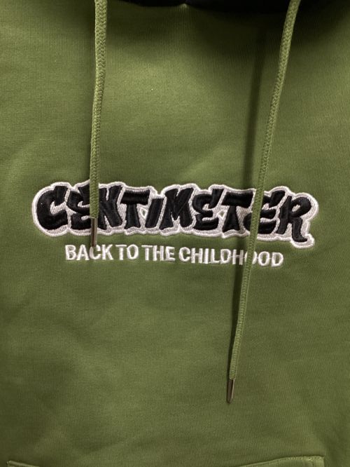 centimeter（センチメーター）centimeter (センチメーター) Bicolor logo hoodie グリーン×ブラック サイズ:Lの古着・服飾アイテム