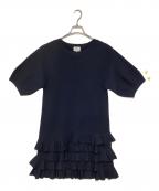 LANVIN en Bleuランバンオンブルー）の古着「裾フリル半袖ワンピース」｜ネイビー