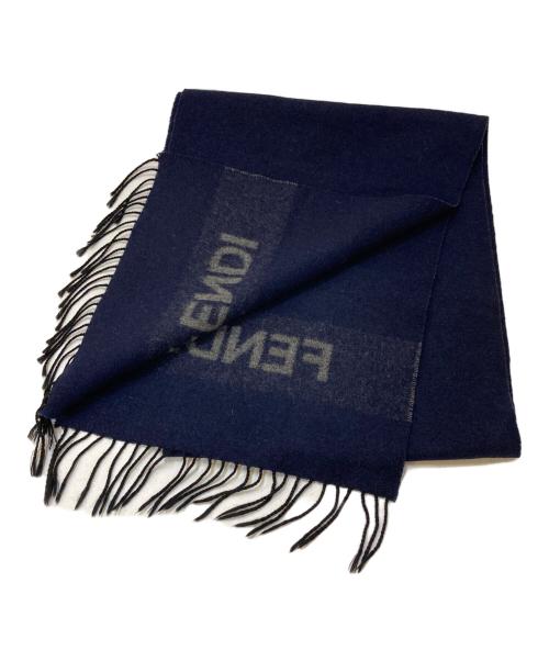 FENDI（フェンディ）FENDI (フェンディ) ロゴウールマフラー ネイビーの古着・服飾アイテム