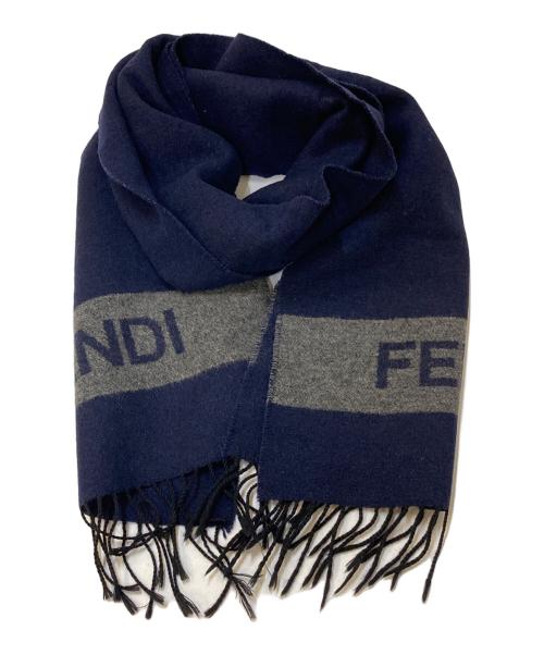 FENDI（フェンディ）FENDI (フェンディ) ロゴウールマフラー ネイビーの古着・服飾アイテム