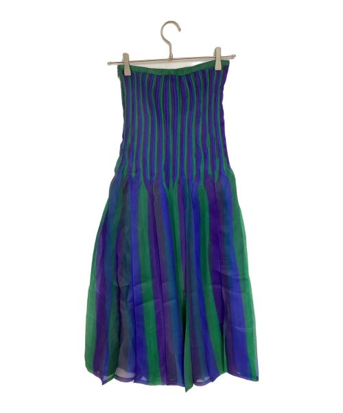 UN3D.（アンスリード）UN3D. (アンスリード) プリーツスカート グリーン×ブルー サイズ:38の古着・服飾アイテム