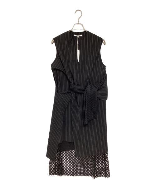 UN3D.（アンスリード）UN3D. (アンスリード) メッシュサッシュドレープドレス ブラック サイズ:36の古着・服飾アイテム