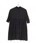 nop de nodノップドゥノッド）の古着「綿麻ビスコースギンガム切替タックワンピース」｜ブラック