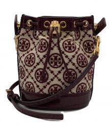 TORY BURCH（トリーバーチ）の古着「巾着ショルダーバッグ」｜ベージュ×ワインレッド