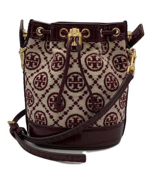 TORY BURCH（トリーバーチ）TORY BURCH (トリーバーチ) 巾着ショルダーバッグ ベージュ×ワインレッドの古着・服飾アイテム