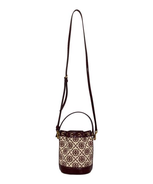 TORY BURCH（トリーバーチ）TORY BURCH (トリーバーチ) 巾着ショルダーバッグ ベージュ×ワインレッドの古着・服飾アイテム