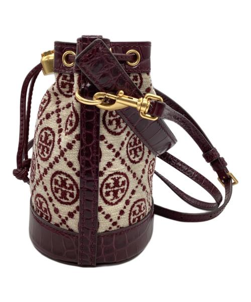 TORY BURCH（トリーバーチ）TORY BURCH (トリーバーチ) 巾着ショルダーバッグ ベージュ×ワインレッドの古着・服飾アイテム
