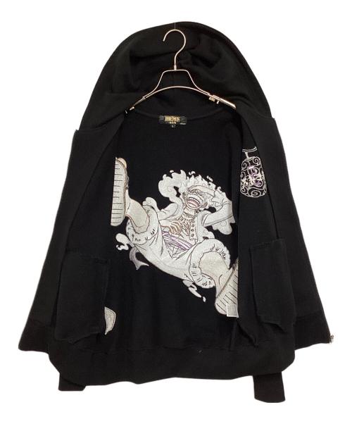 ONE PIECE（ワンピース）ONE PIECE (ワンピース) 絡繰魂 (カラクリダマシイ) ルフィ ギア5 パーカー ブラック サイズ:Lの古着・服飾アイテム