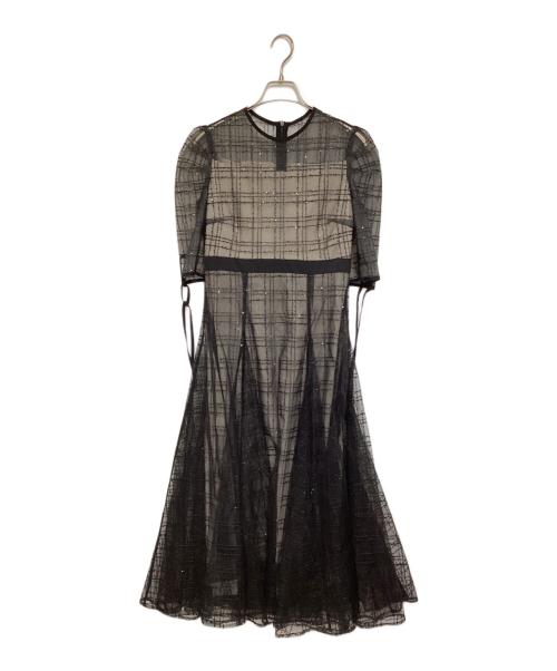 LeJa（レジャ）Leja (レジャ) チェックスパンコールリボンワンピースドレス ブラック サイズ:1の古着・服飾アイテム